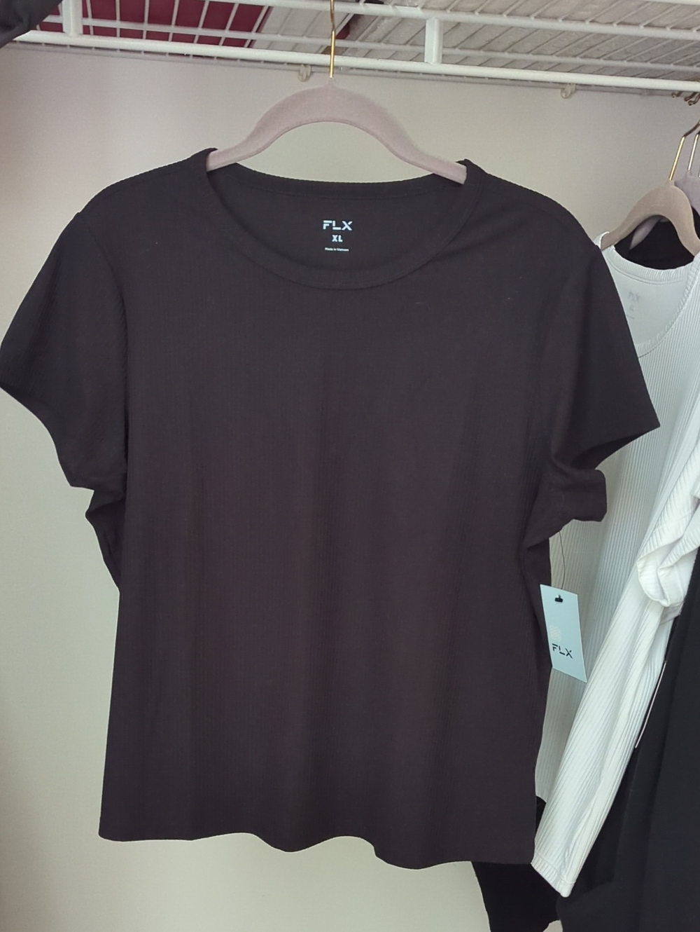 FLX  Black Ribbed Short-Sleeve Crew Neck T-Shirt NWT XL